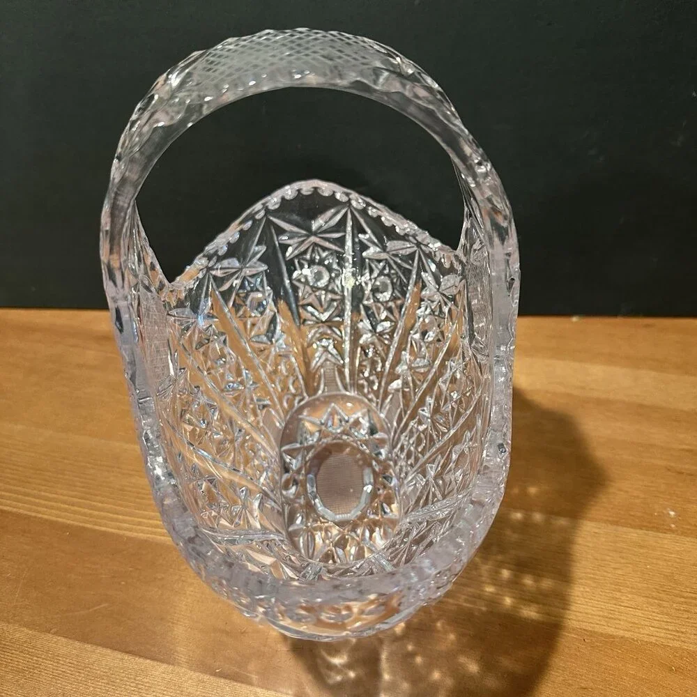 Vtg Clear Glass Basket Star Diamond Pattern Starburst 7